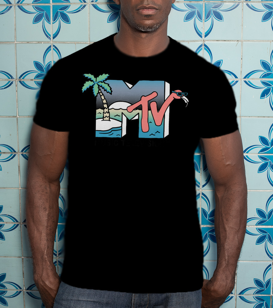 MTV Music Television Beach Island Flamingo Sunglasses T-Shirt