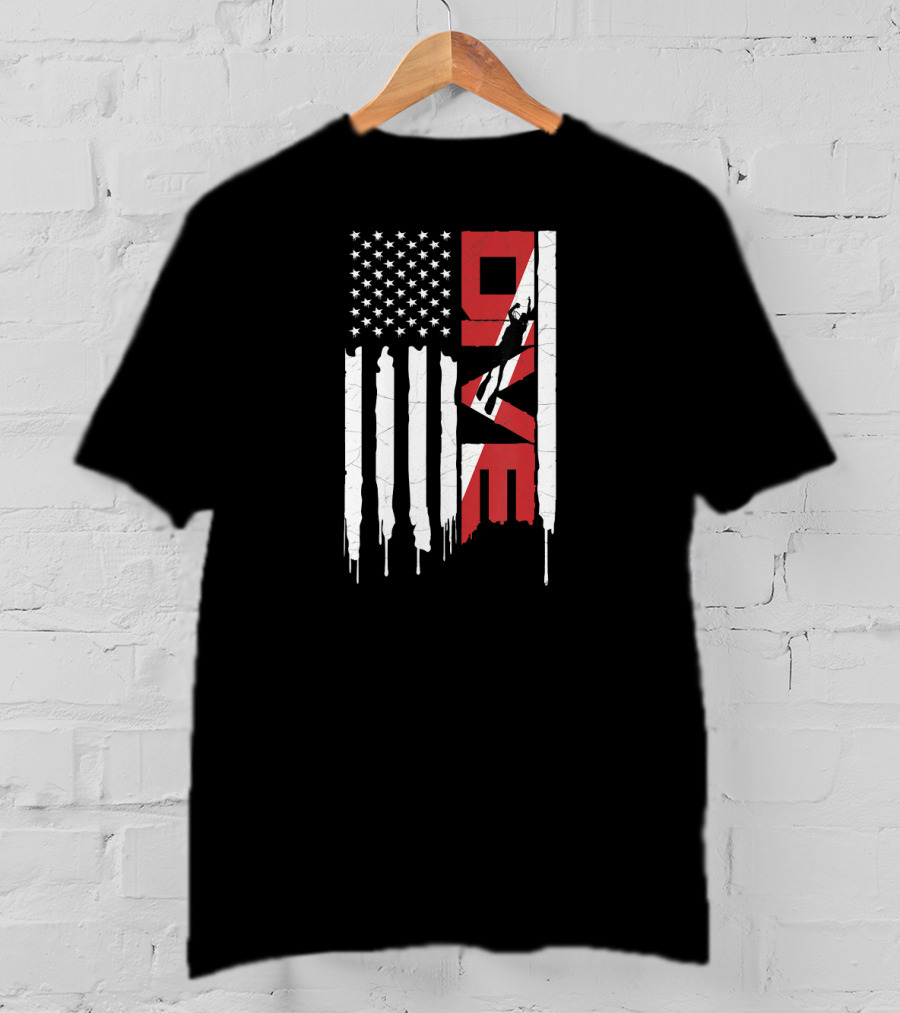 American Flag Scuba Diving DIVE With Diver T-Shirt