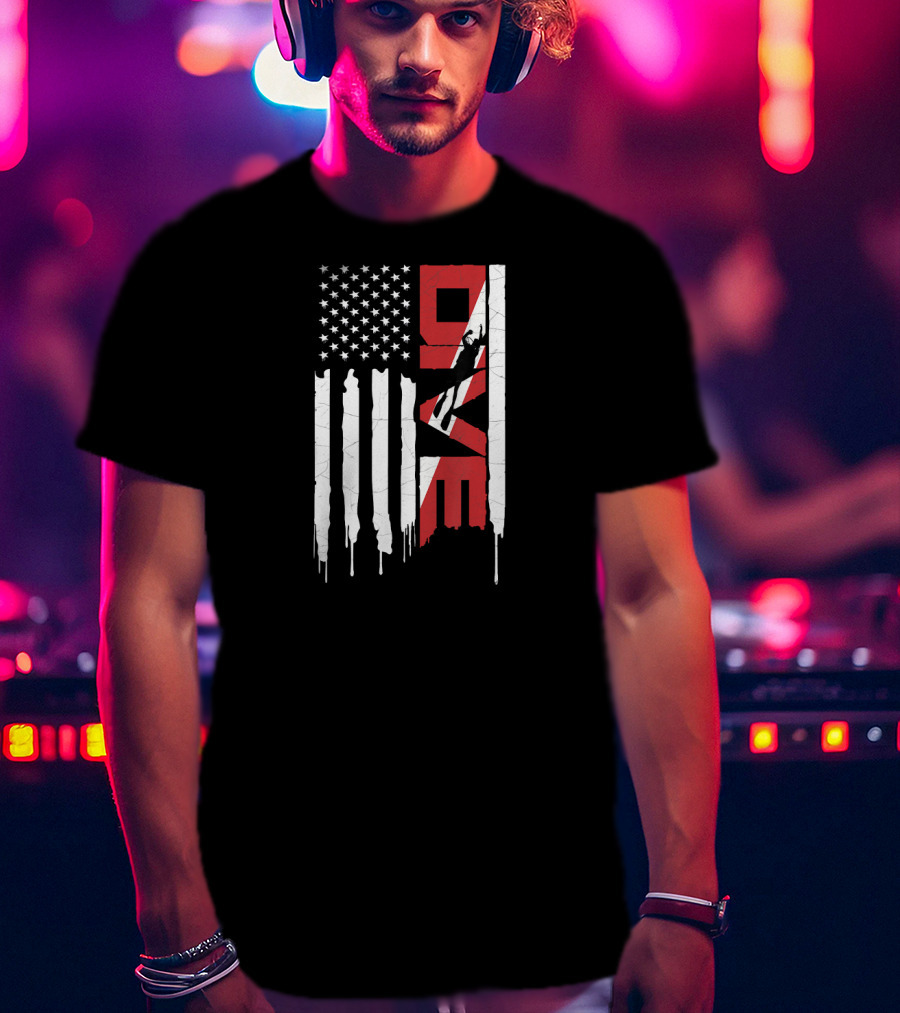 American Flag Scuba Diving DIVE With Diver T-Shirt