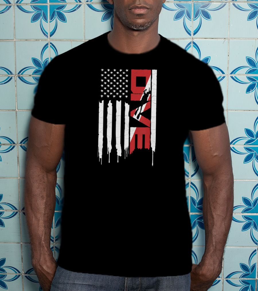 American Flag Scuba Diving DIVE With Diver T-Shirt