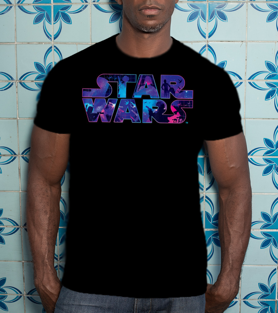Star Wars Retro 90s Silhouette Twinkling Stars T-Shirt