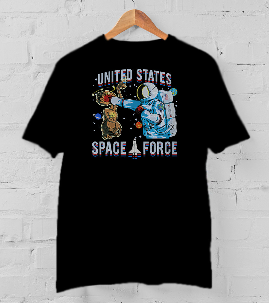 United States Space Force Astronaut Punching Alien In Humorous Space Scene T-Shirt