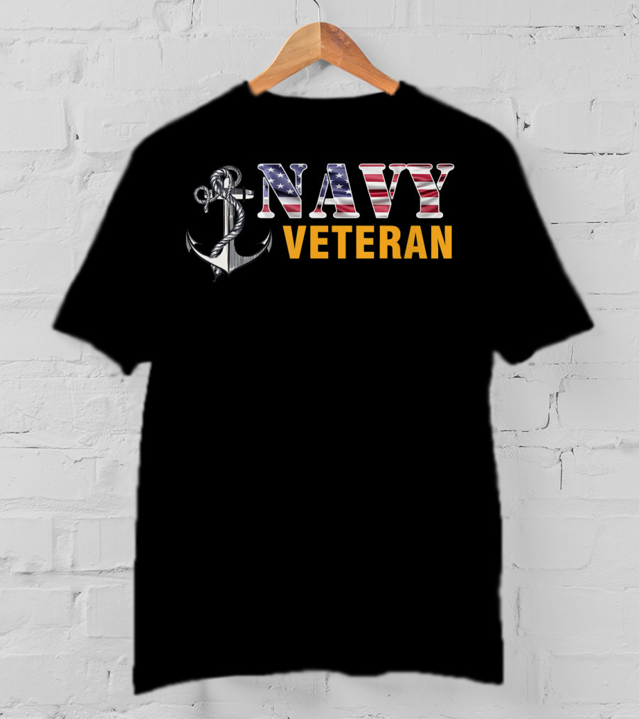 Navy Veteran American Flag Anchor T-Shirt