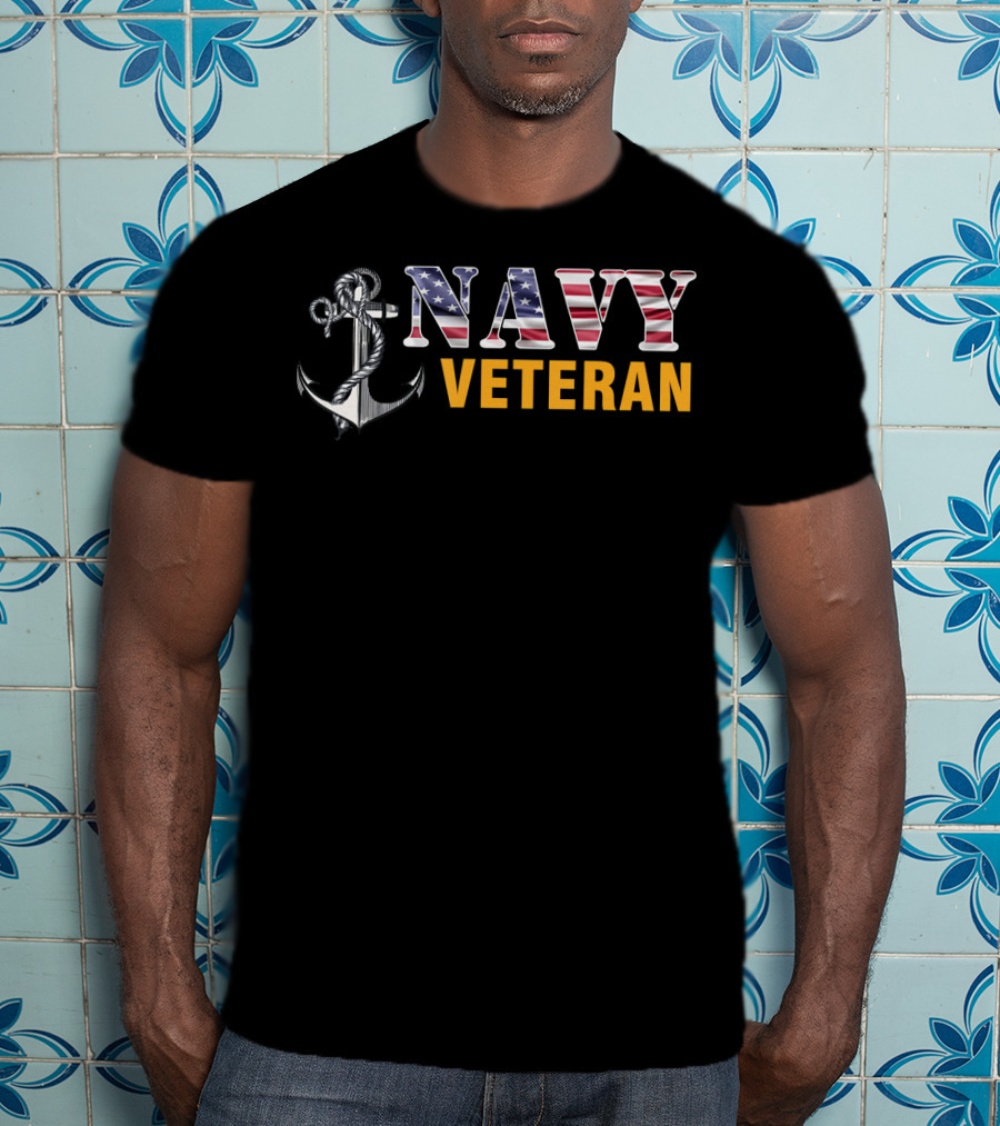 Navy Veteran American Flag Anchor T-Shirt