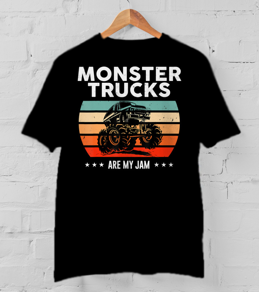 Monster Trucks Are My Jam Retro Sunset Vintage Cool Engines T-Shirt
