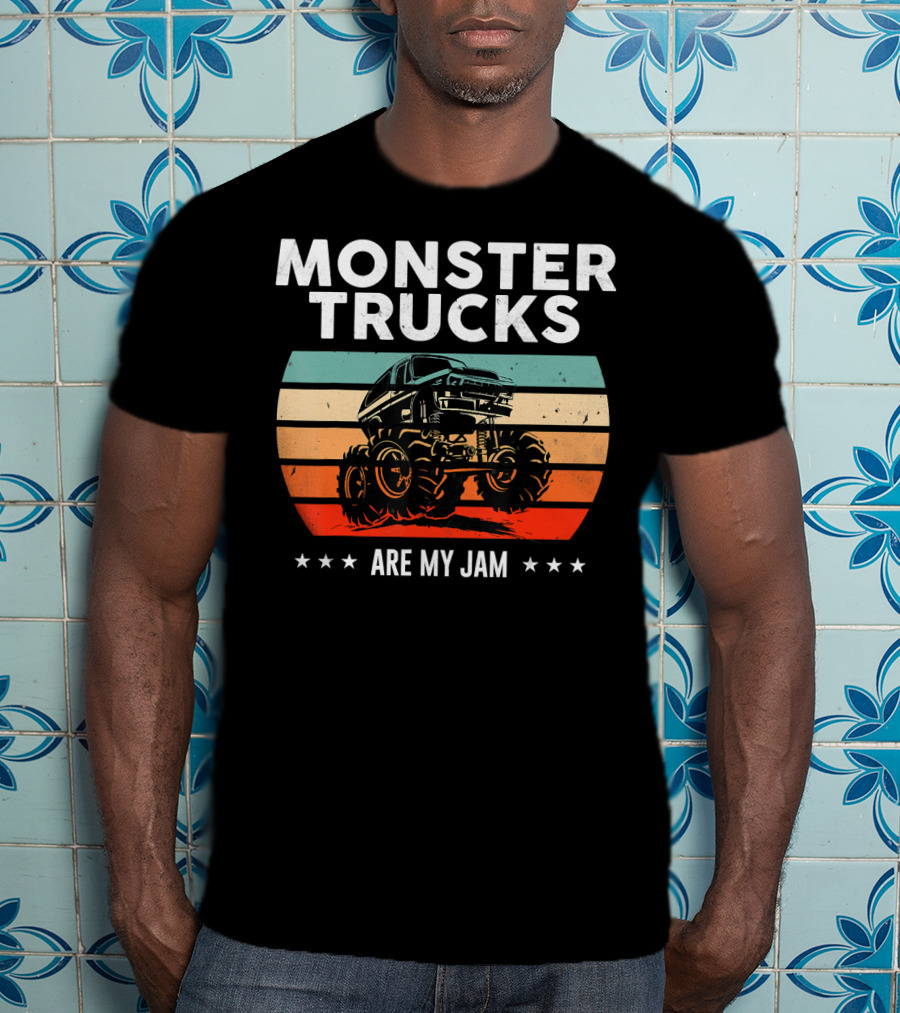 Monster Trucks Are My Jam Retro Sunset Vintage Cool Engines T-Shirt