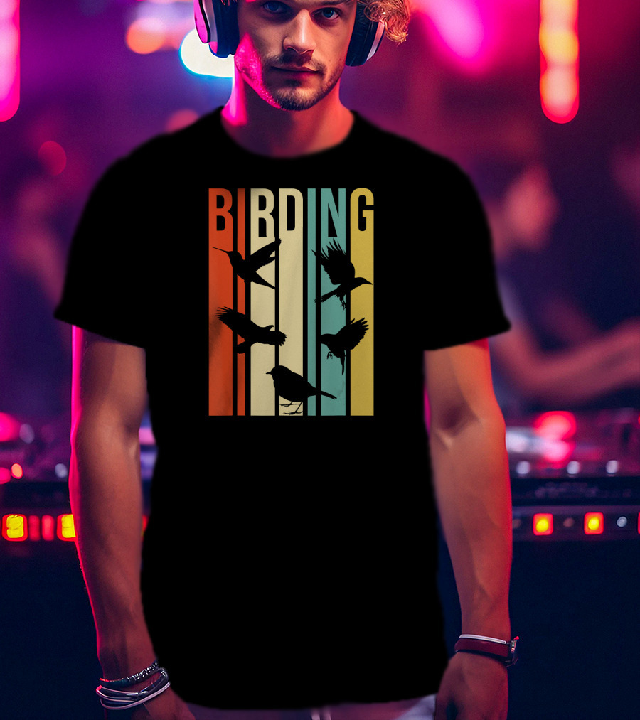 Vintage Style Birding With Birds Retro T-Shirt