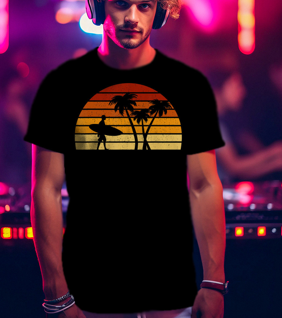 Vintage Sunset Surfing Palm T-Shirt