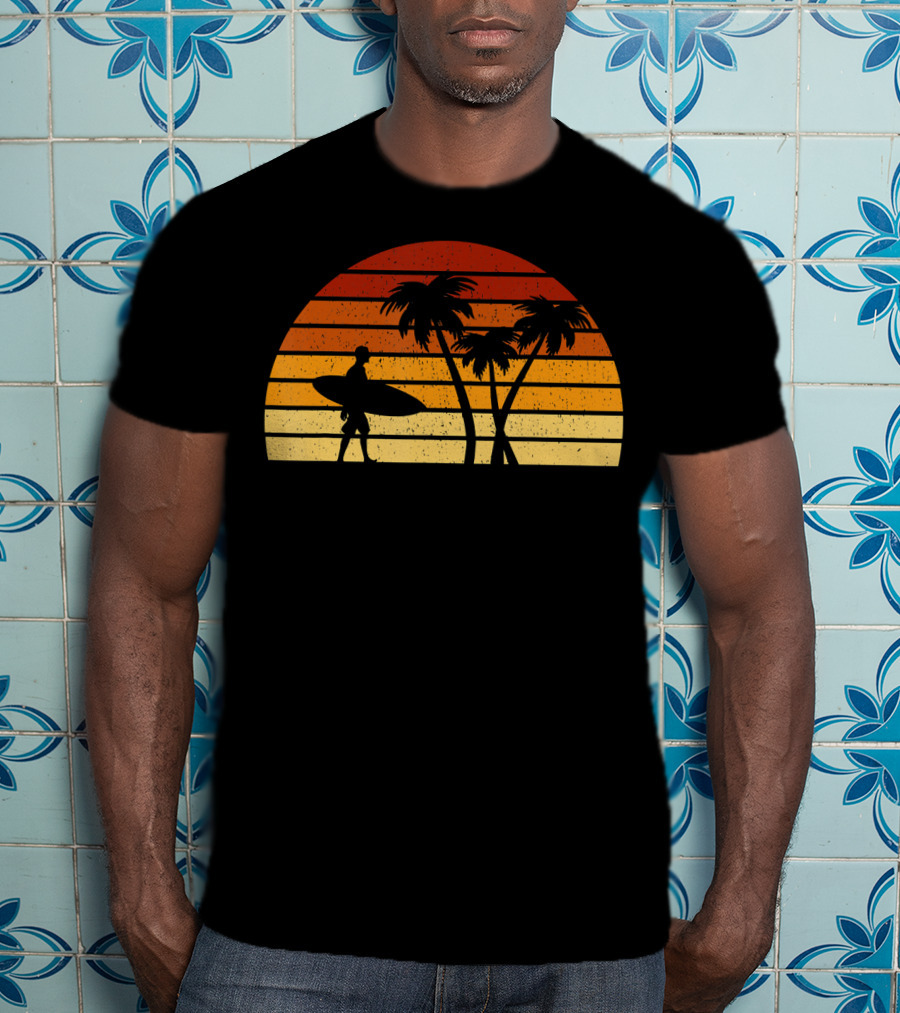 Vintage Sunset Surfing Palm T-Shirt