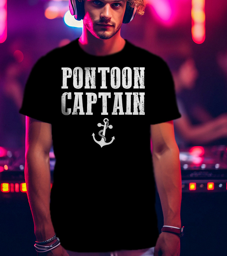 Pontoon Captain Anchor Logo Funny Boating T-Shirt
