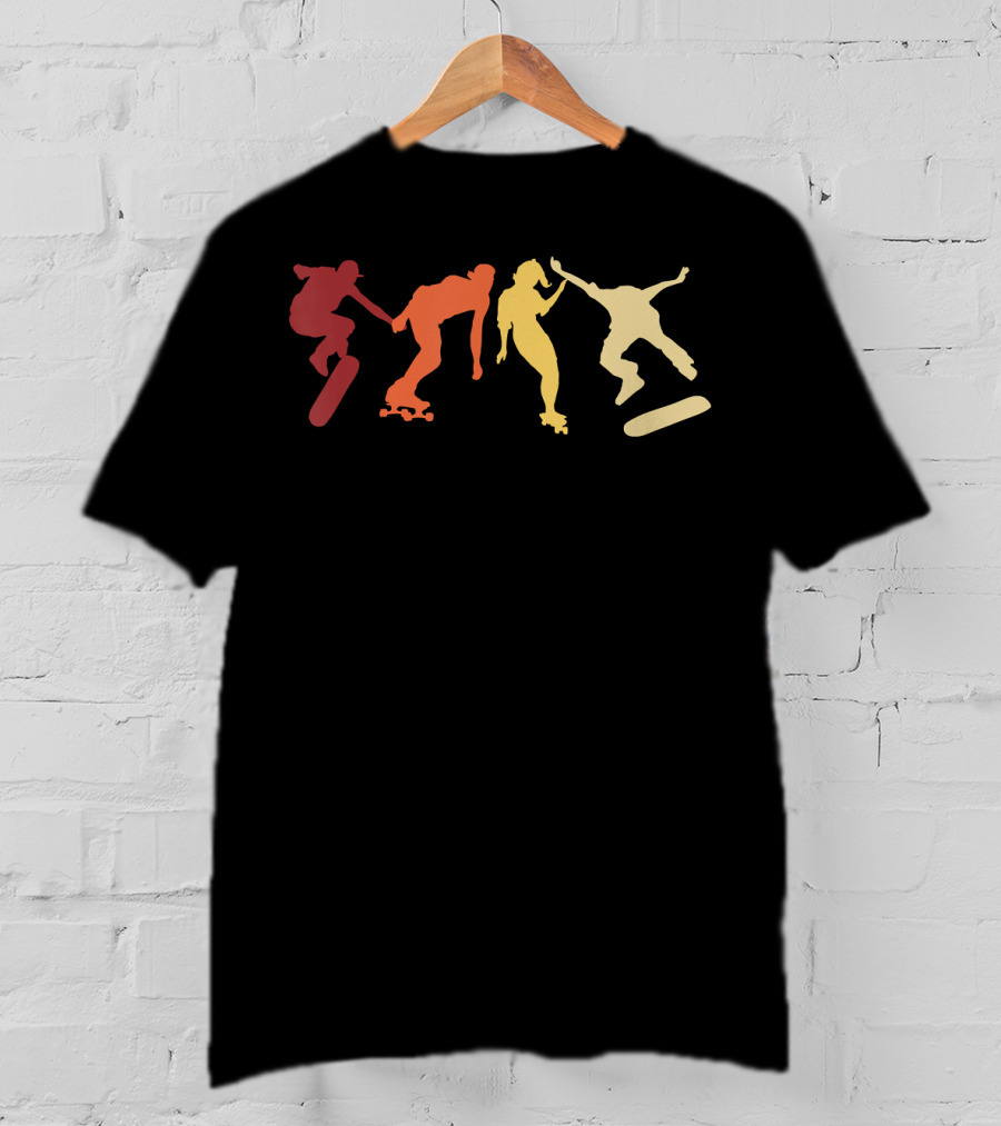 Retro Vintage Skateboard Skater Silhouettes Skate Boarding T-Shirt
