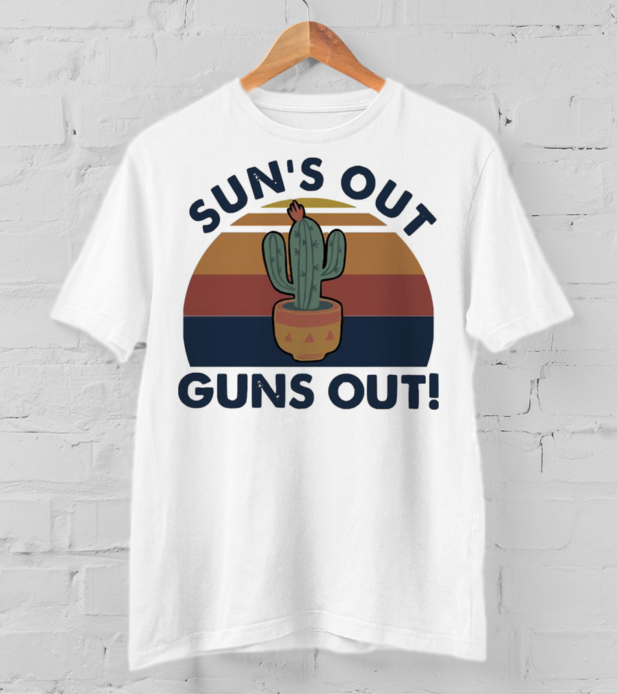 Sun’s Out Guns Out Cactus Retro Sunburst T-Shirt