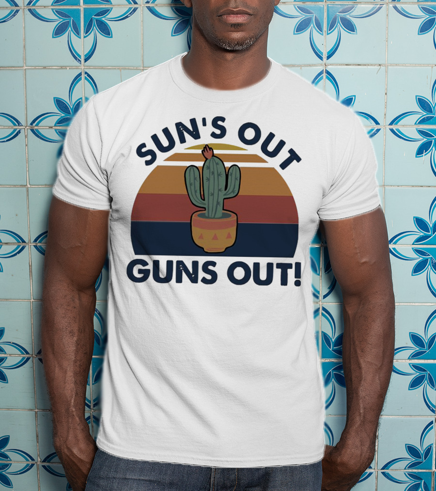 Sun’s Out Guns Out Cactus Retro Sunburst T-Shirt
