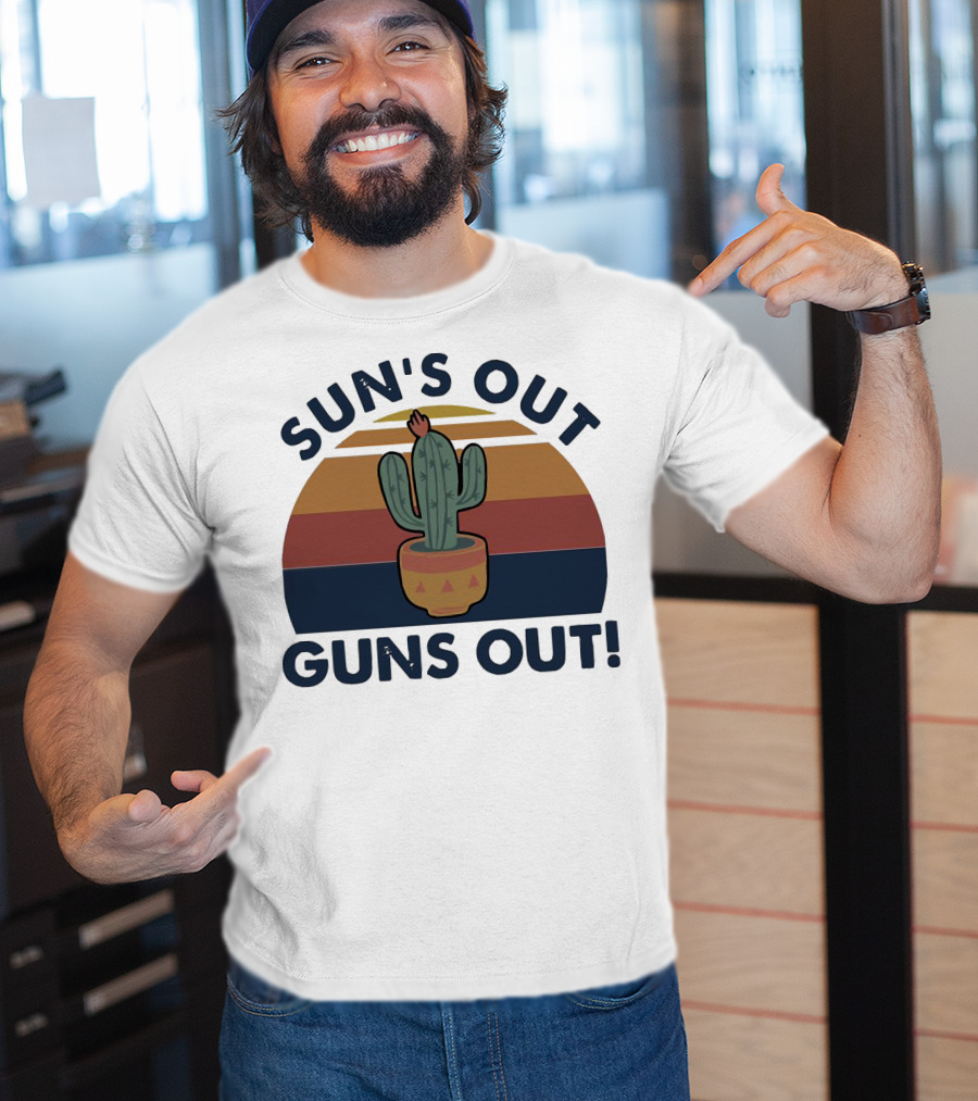 Sun’s Out Guns Out Cactus Retro Sunburst T-Shirt