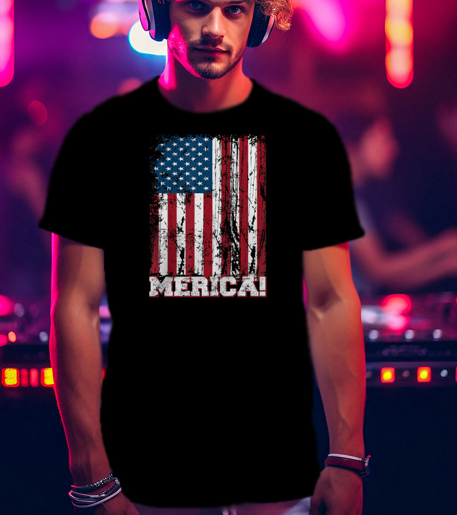 Merica American Flag Independence Day Patriotic T-Shirt