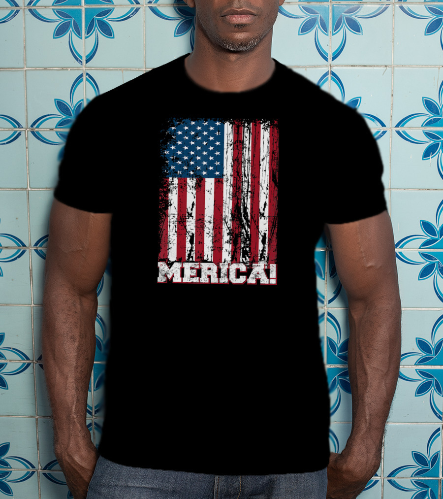 Merica American Flag Independence Day Patriotic T-Shirt