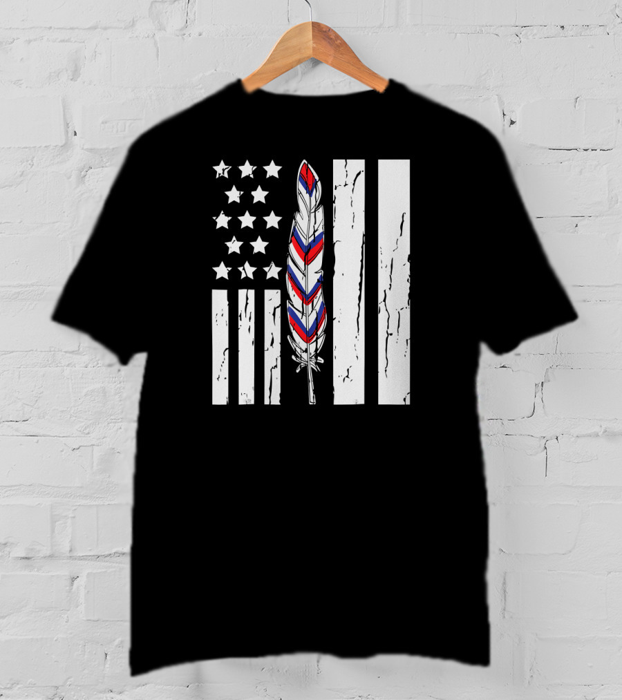 American Flag Stars Stripes Native Tribe Feather Pride T-Shirt