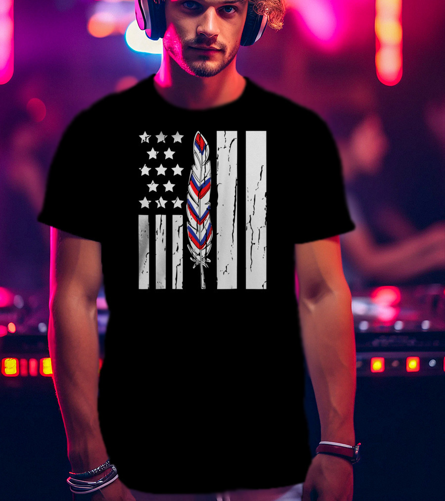 American Flag Stars Stripes Native Tribe Feather Pride T-Shirt