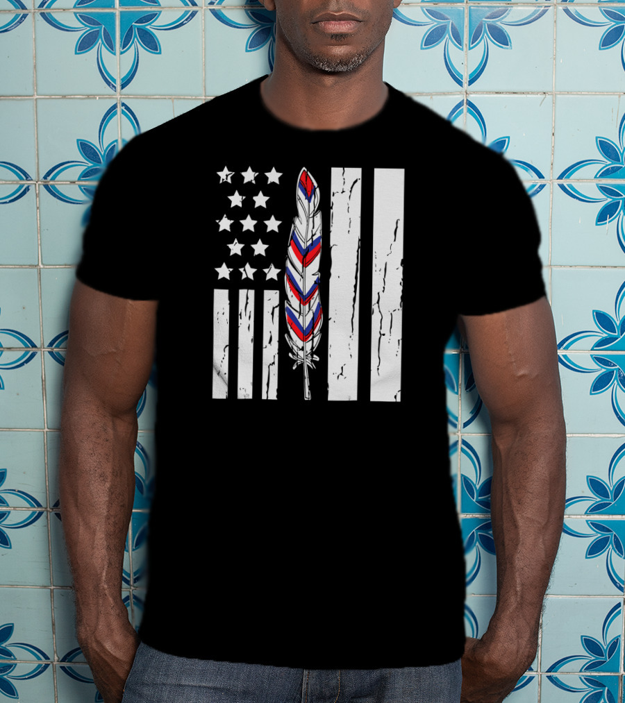 American Flag Stars Stripes Native Tribe Feather Pride T-Shirt