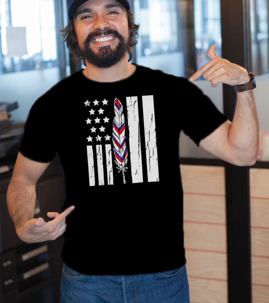 American Flag Stars Stripes Native Tribe Feather Pride T-Shirt