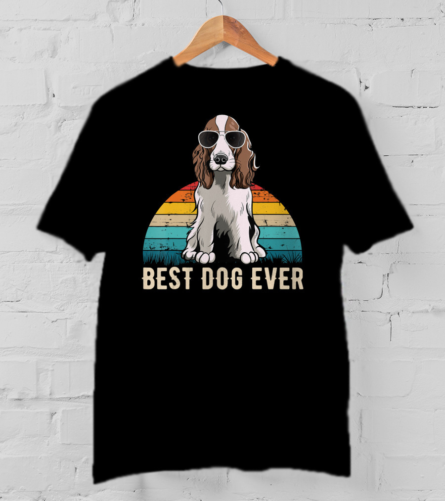 Best Dog Ever English Springer Spaniel Retro Vintage Sunglasses T-Shirt