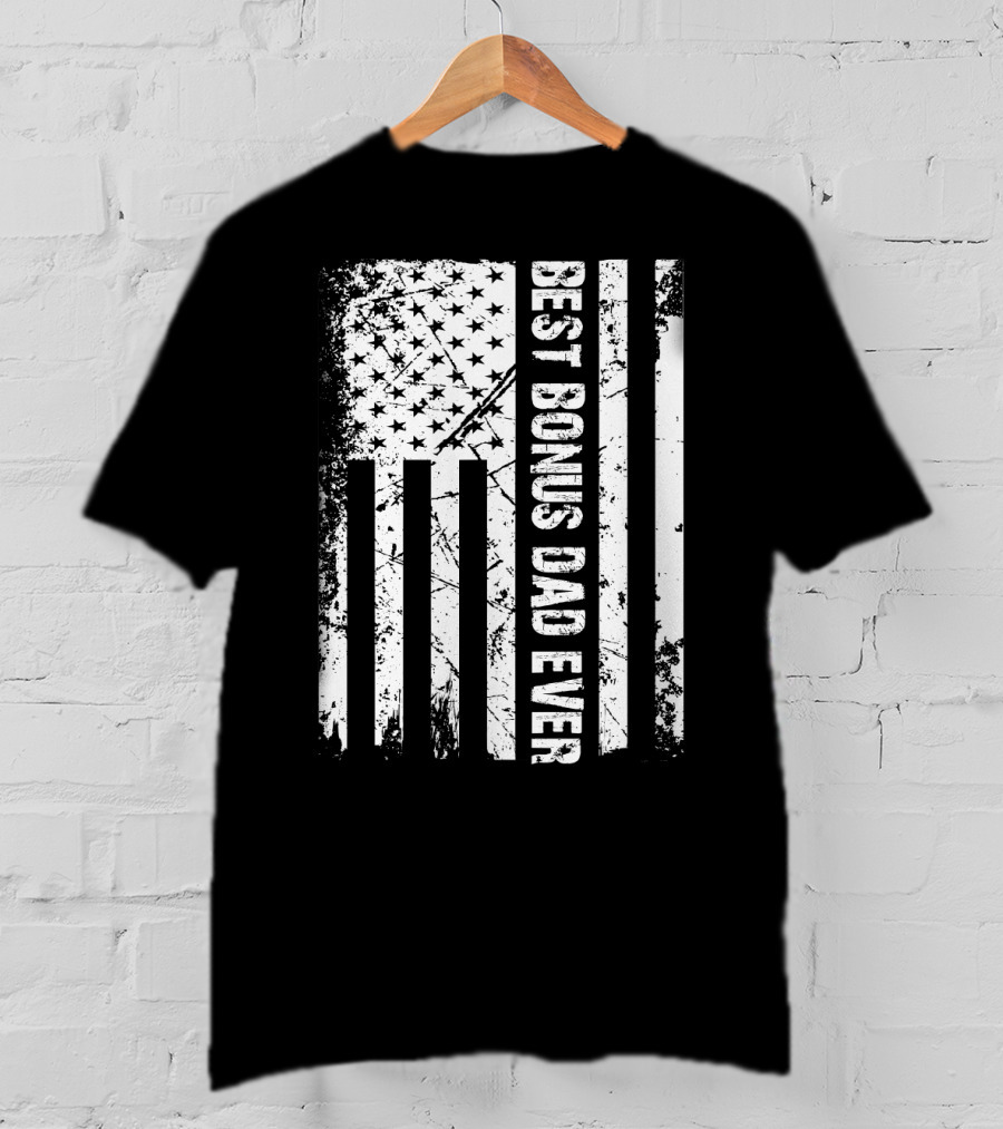 Best Bonus Dad Ever American Flag Mens Patriotic T-Shirt