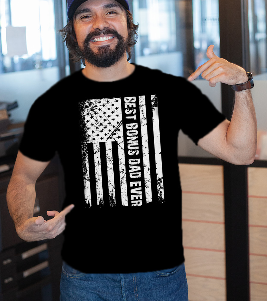 Best Bonus Dad Ever American Flag Mens Patriotic T-Shirt