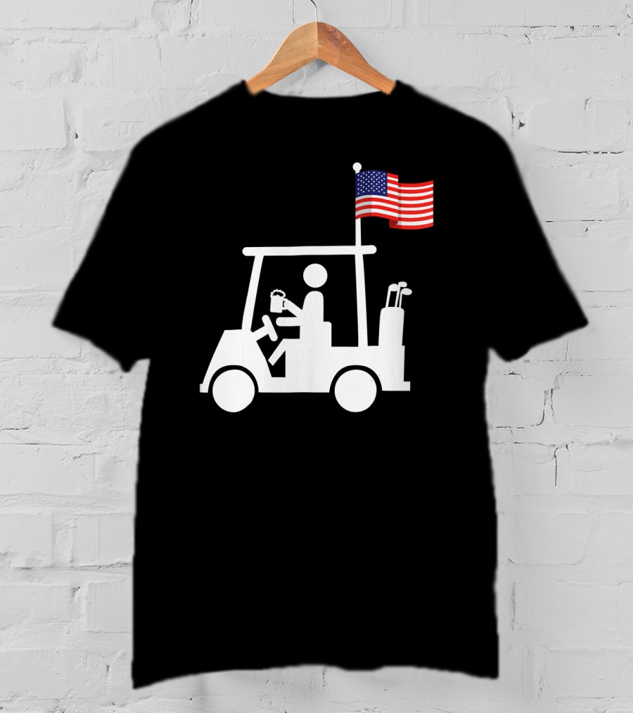 USA Strong Patriotic Golf Cart With American Flag Golf Wear T-Shirt