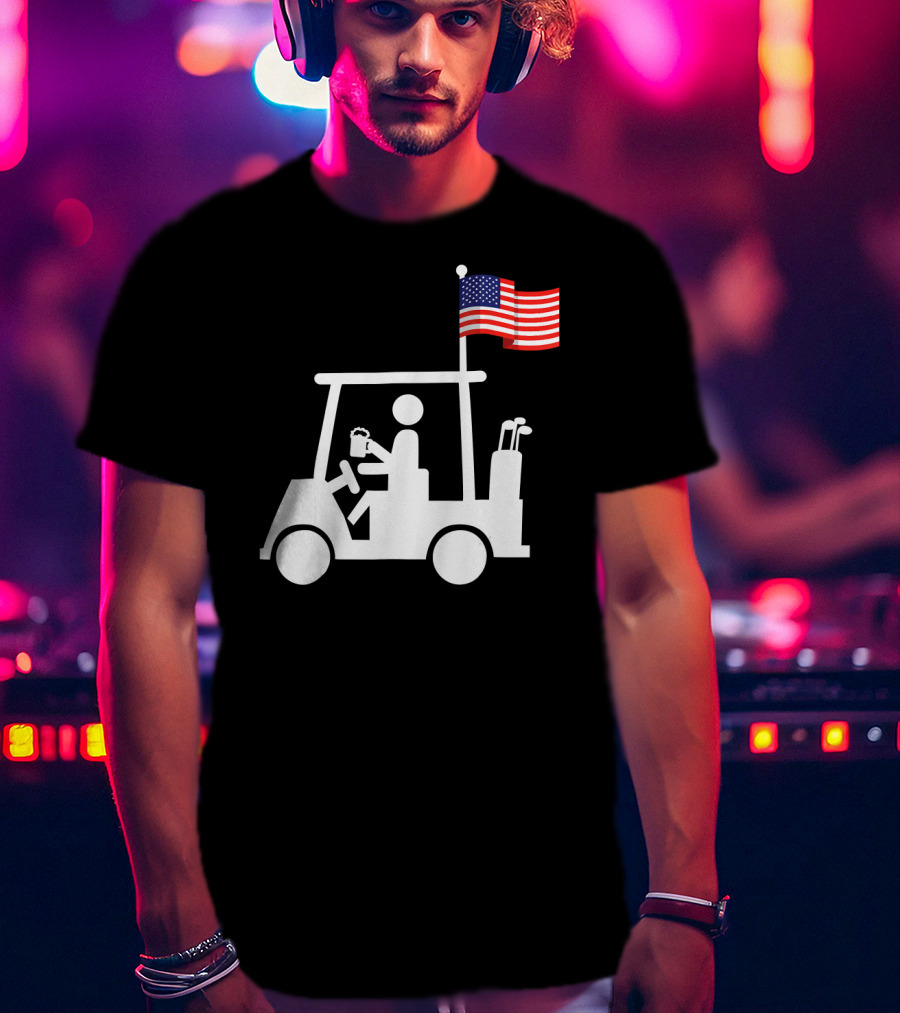 USA Strong Patriotic Golf Cart With American Flag Golf Wear T-Shirt