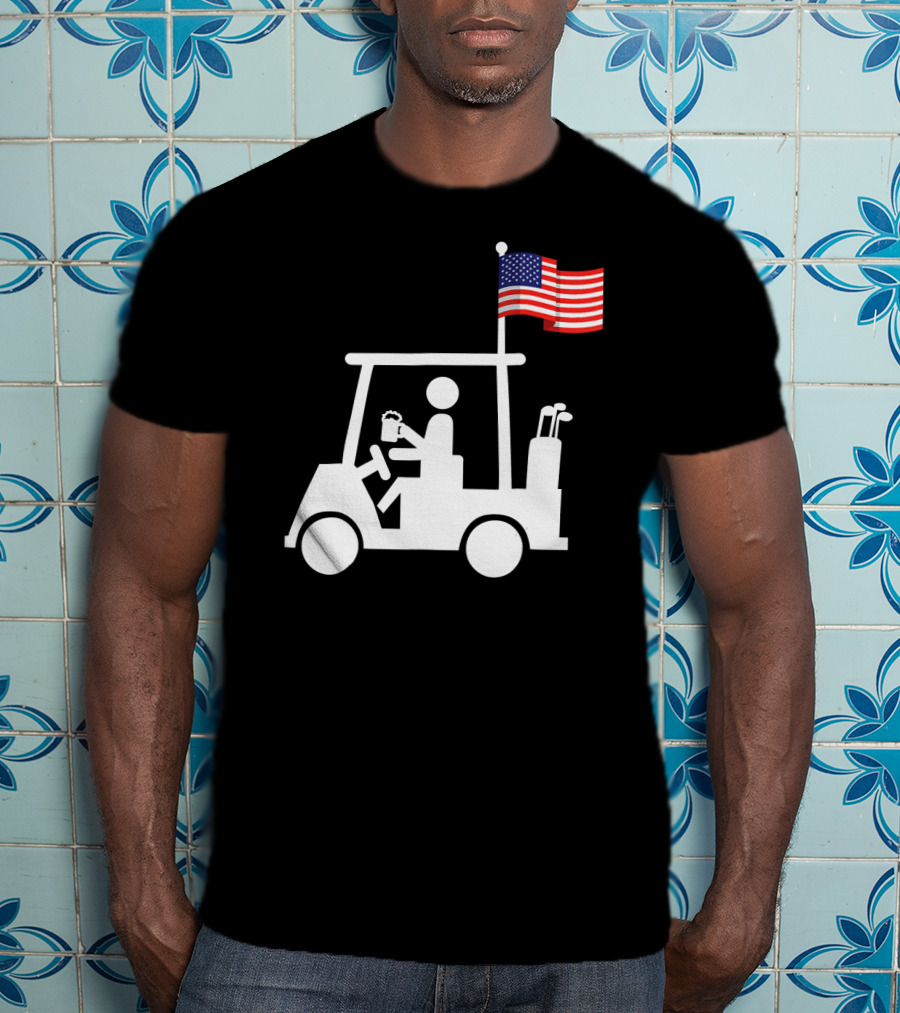 USA Strong Patriotic Golf Cart With American Flag Golf Wear T-Shirt