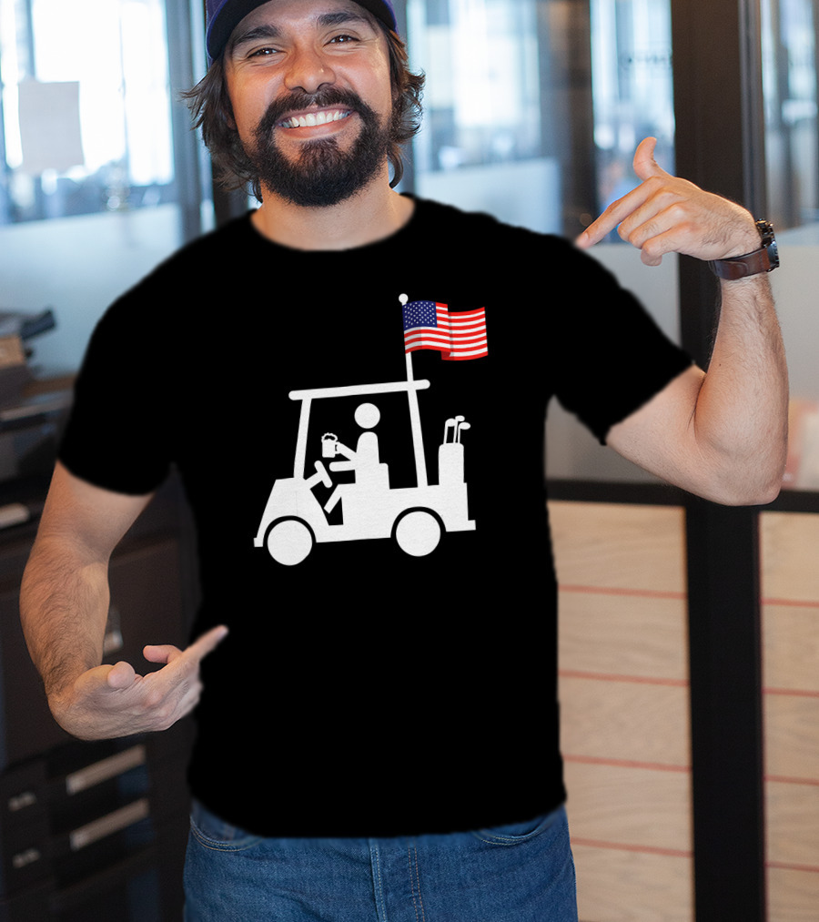 USA Strong Patriotic Golf Cart With American Flag Golf Wear T-Shirt