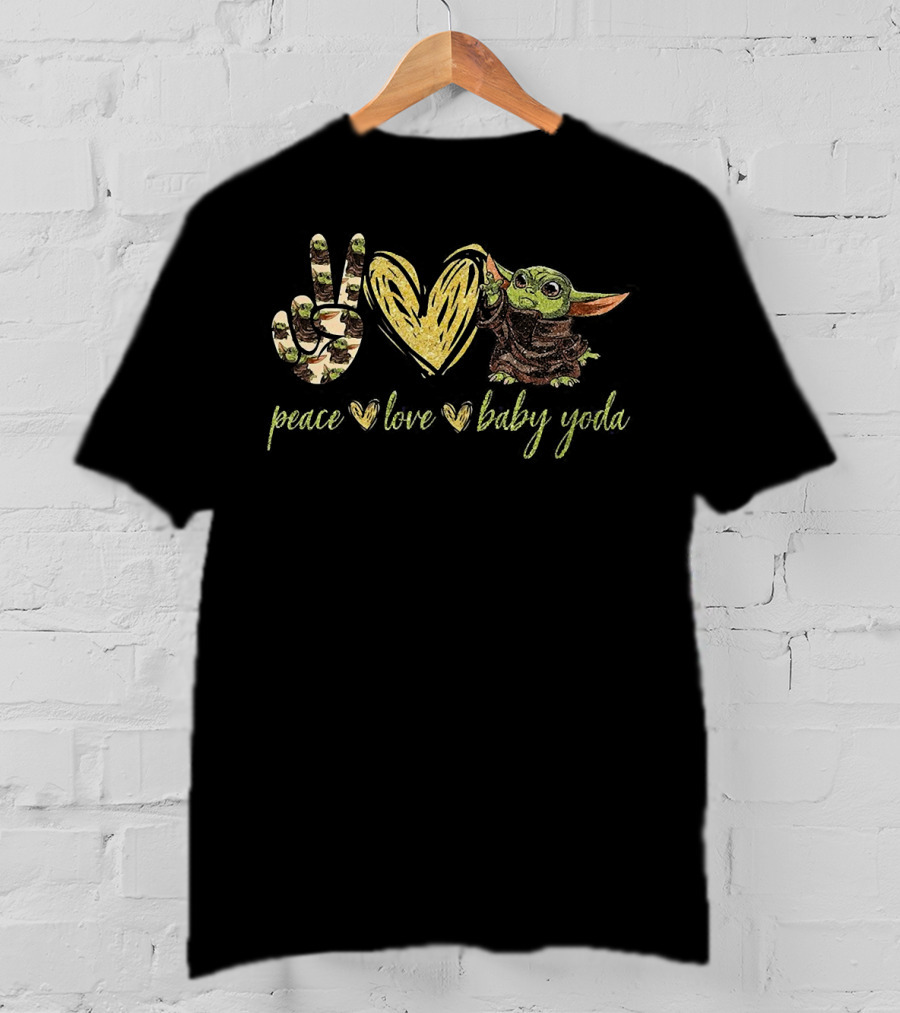 Peace Love Baby Yoda Shirt Star Wars Mandalorian Grogu T-Shirt