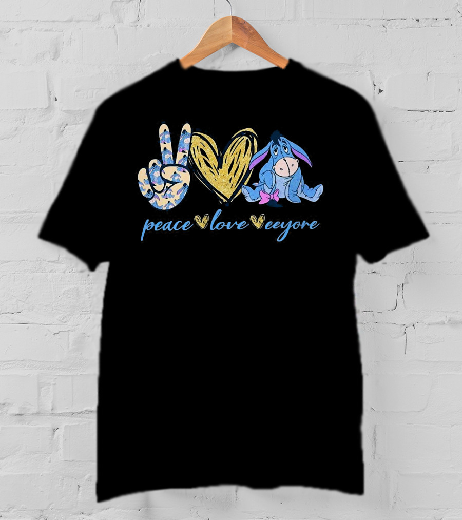Peace Love Eeyore With Heart And Peace Sign T-Shirt