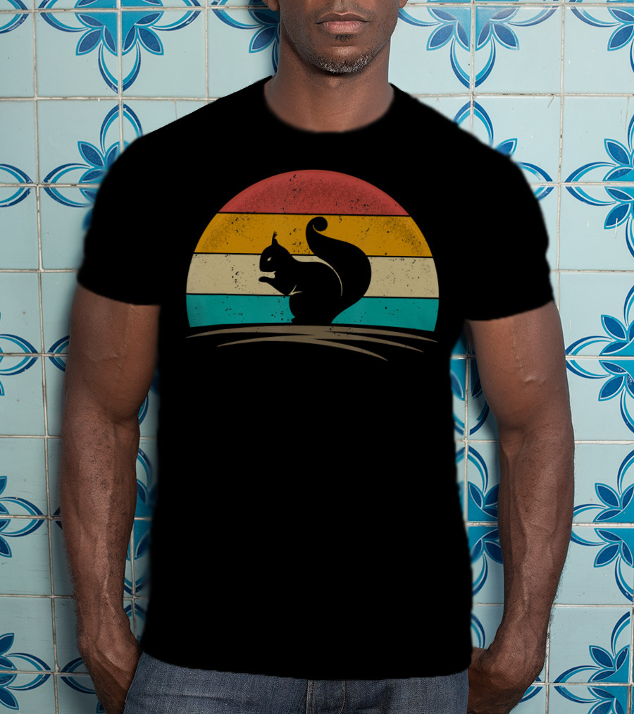 Squirrel Retro Vintage 70s Sunset Stripes T-Shirt