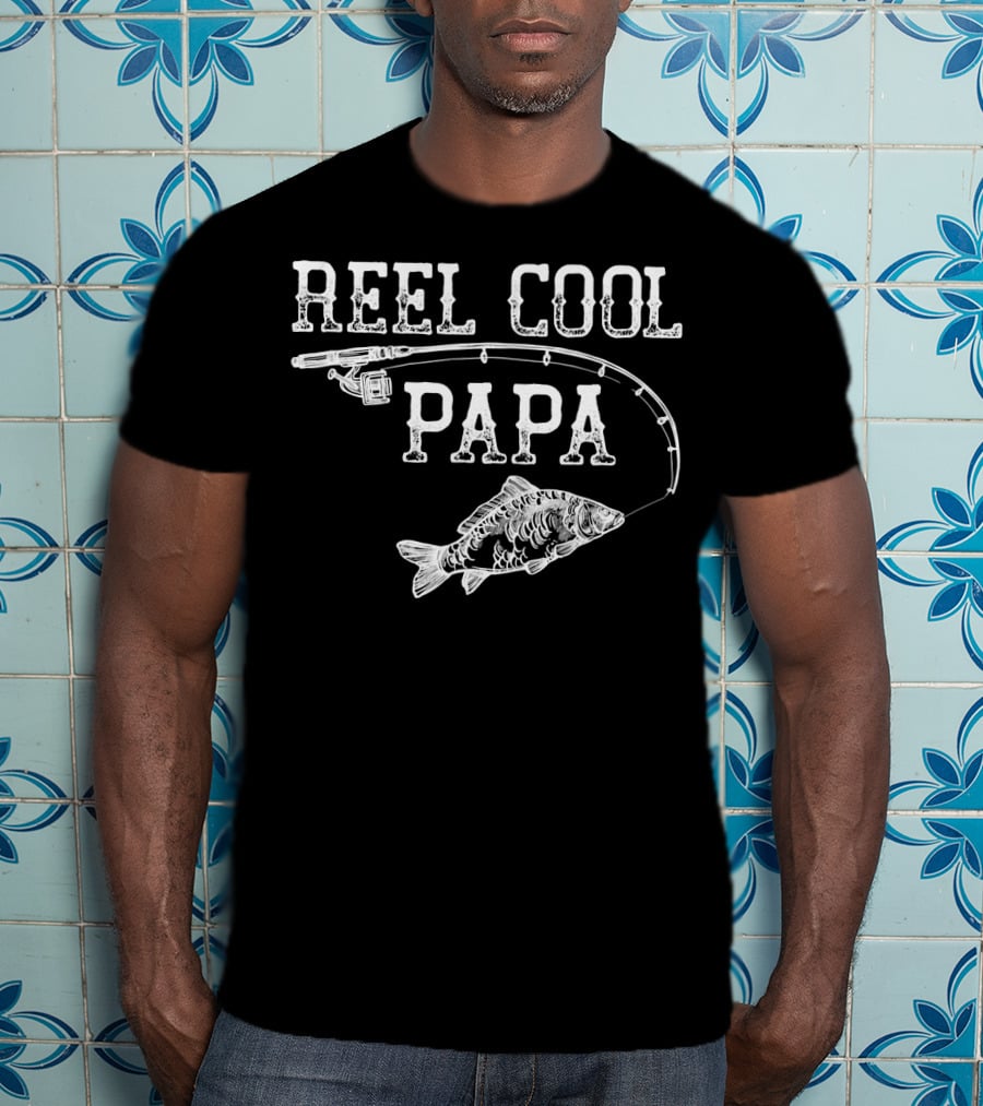 Vintage Reel Cool Papa Fishing Rod Fish Novelty Father T-Shirt