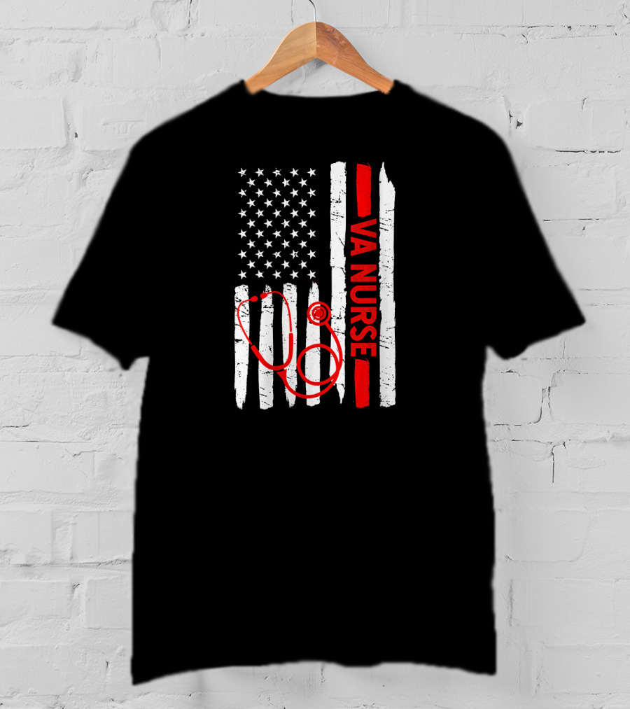 American Flag VA Nurse Stethoscope Black History Month T-Shirt