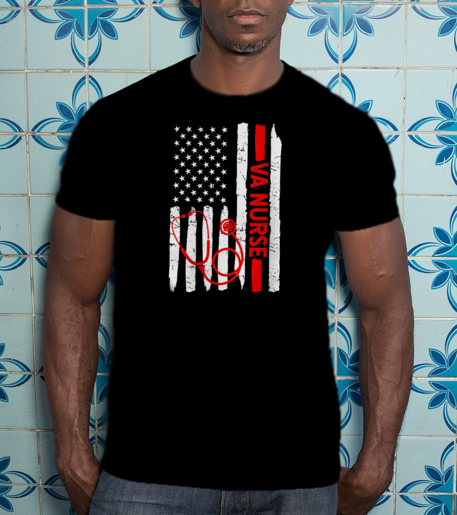 American Flag VA Nurse Stethoscope Black History Month T-Shirt