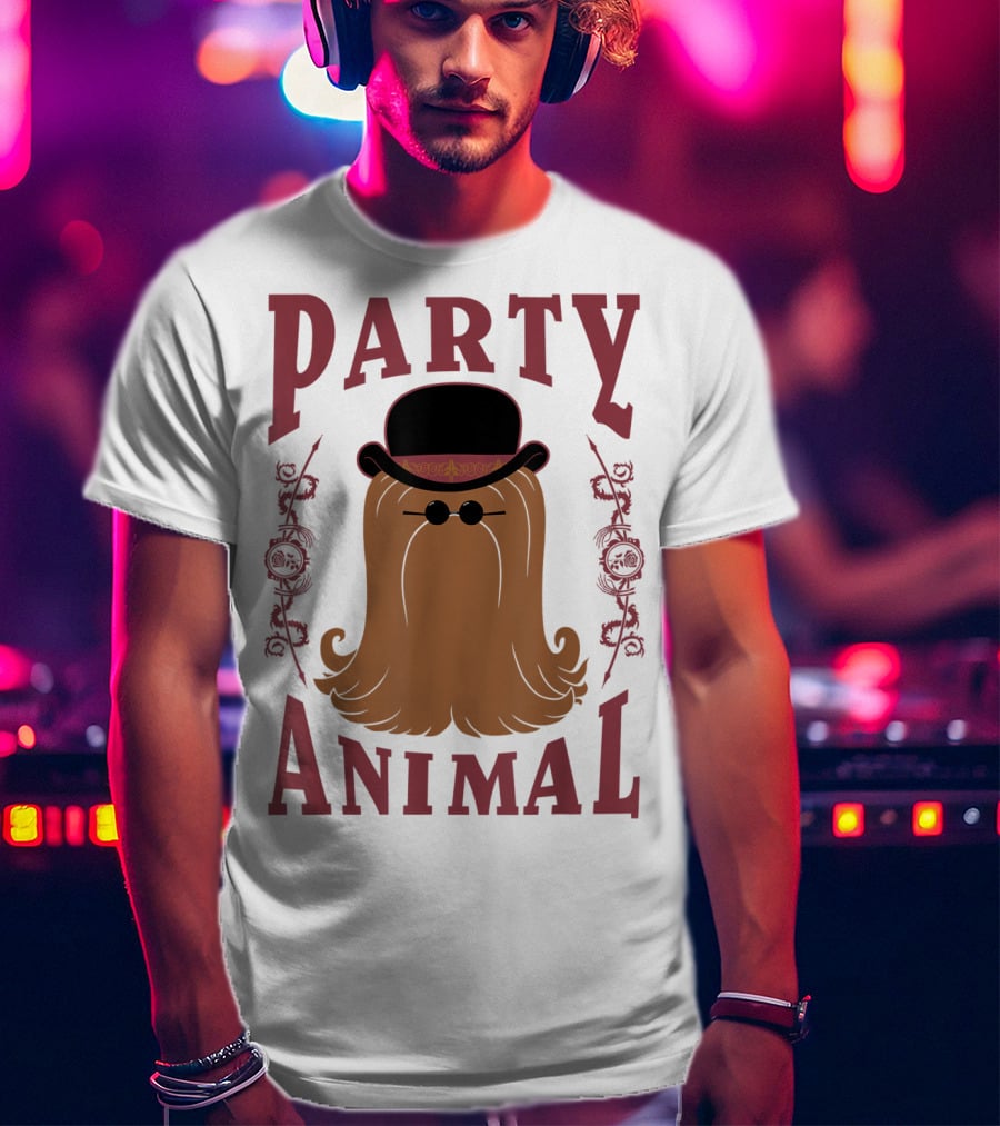 Addams Family Cousin It Party Animal Top Hat And Sunglasses T-Shirt