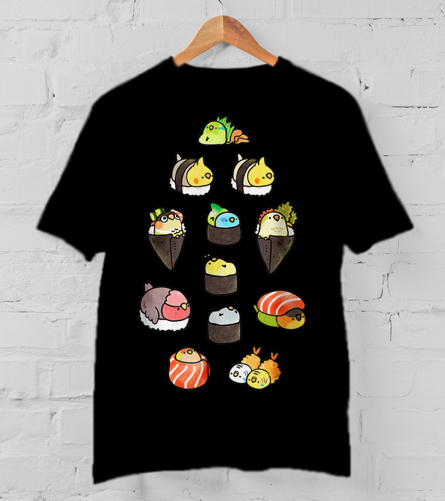 Bird Sushi Roll Parody Cute Cartoon Birds Nigiri Maki Temaki T-Shirt