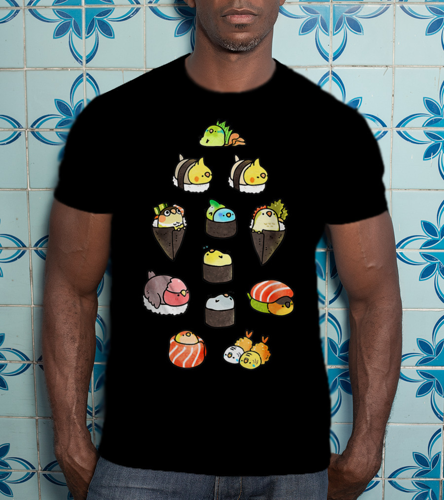Bird Sushi Roll Parody Cute Cartoon Birds Nigiri Maki Temaki T-Shirt