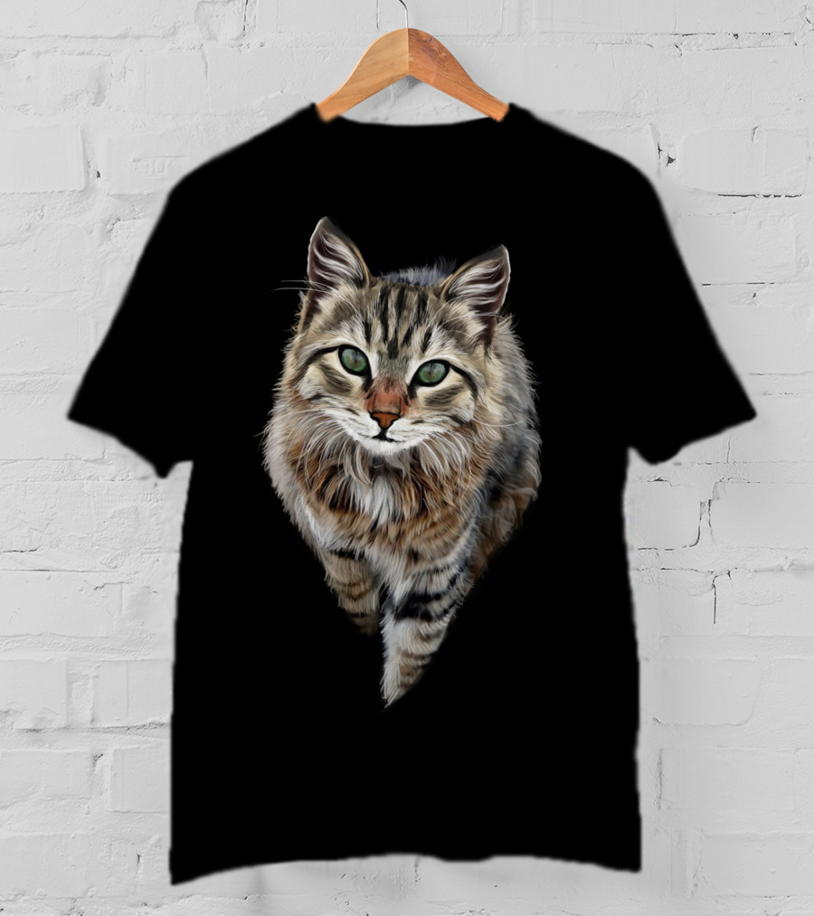 Brown Cat Green Eyes Cats Feline Realistic T-Shirt