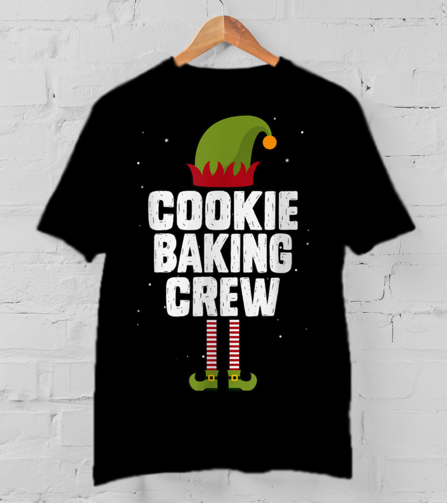 Cookie Baking Crew Christmas Elf Hat And Striped Stockings T-Shirt