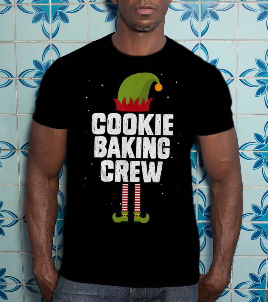 Cookie Baking Crew Christmas Elf Hat And Striped Stockings T-Shirt