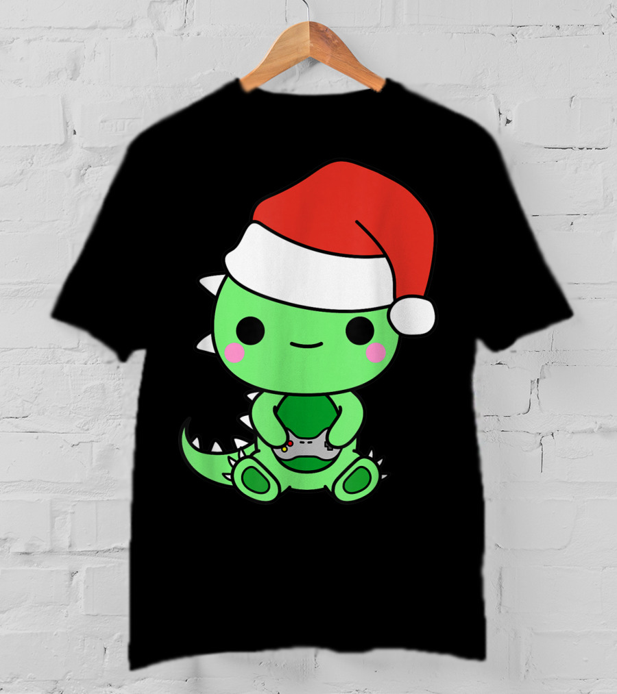 Christmas Gaming Dinosaur Santa Gamer Nerd T-Shirt