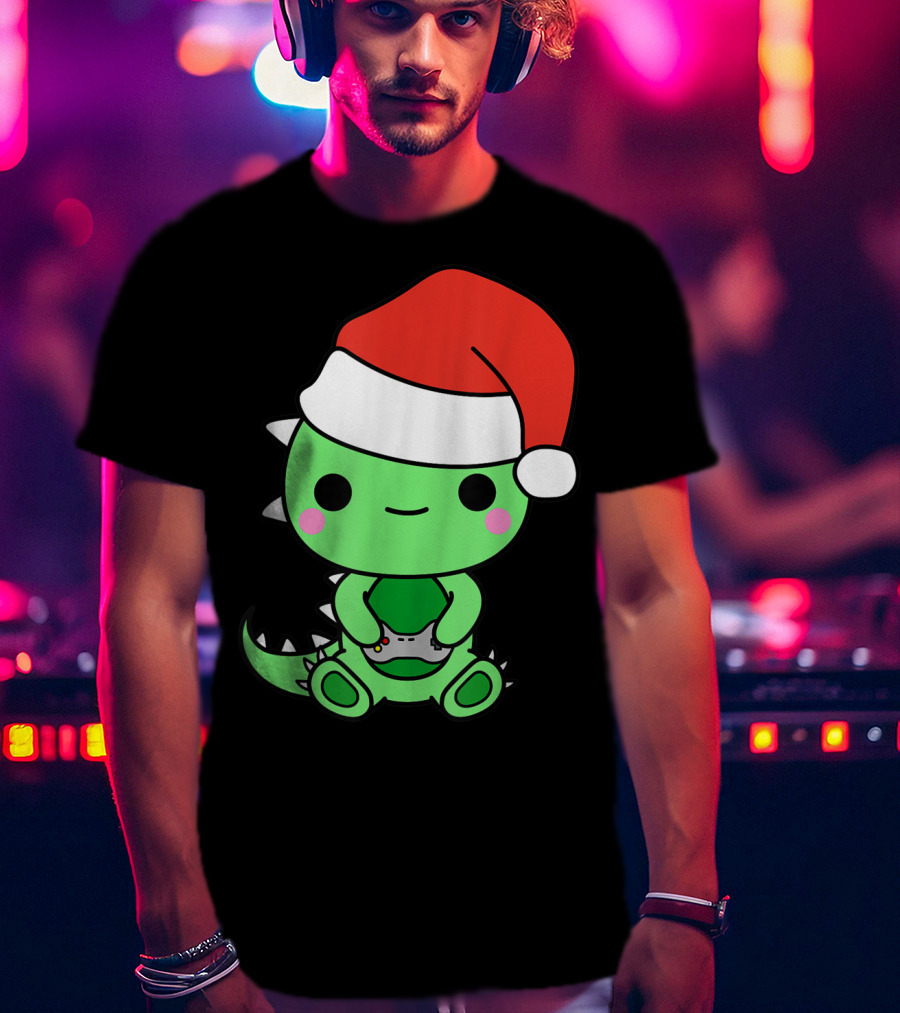 Christmas Gaming Dinosaur Santa Gamer Nerd T-Shirt
