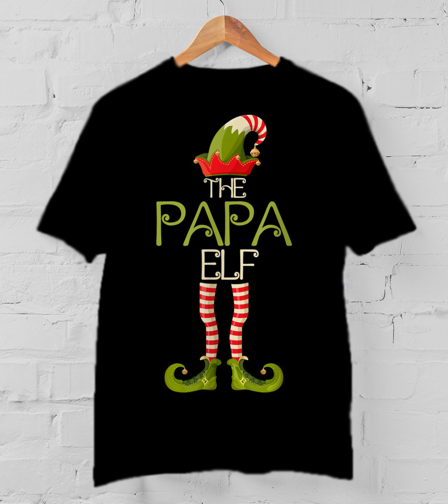 The Papa Elf Christmas Hat And Shoes With Red And White Striped Legs T-Shirt