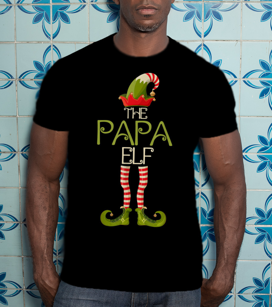 The Papa Elf Christmas Hat And Shoes With Red And White Striped Legs T-Shirt