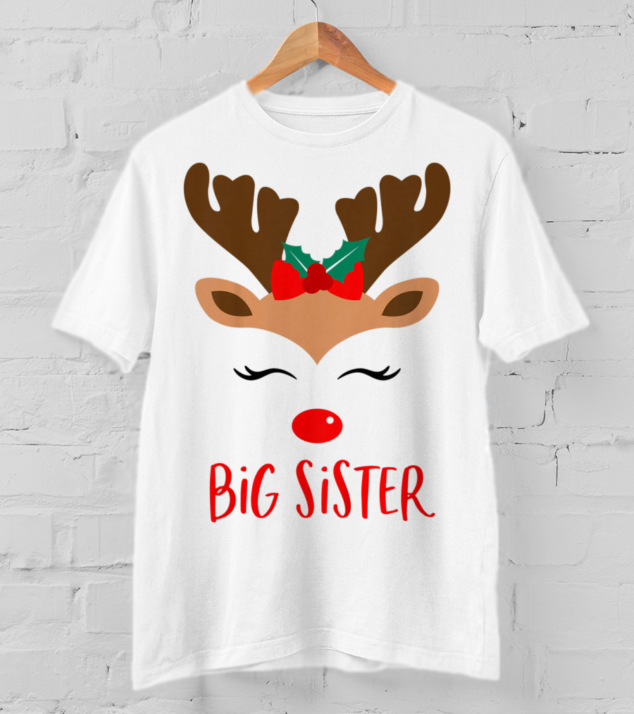Big Sister Reindeer Christmas Matching Sibling Outfits T-Shirt