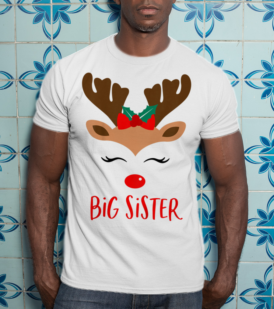 Big Sister Reindeer Christmas Matching Sibling Outfits T-Shirt