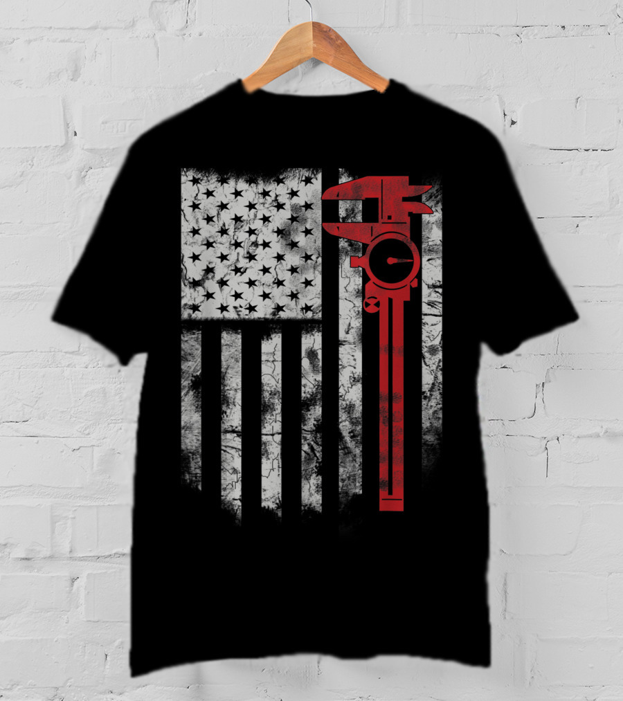 American Flag With Red Caliper For CNC Machinists T-Shirt